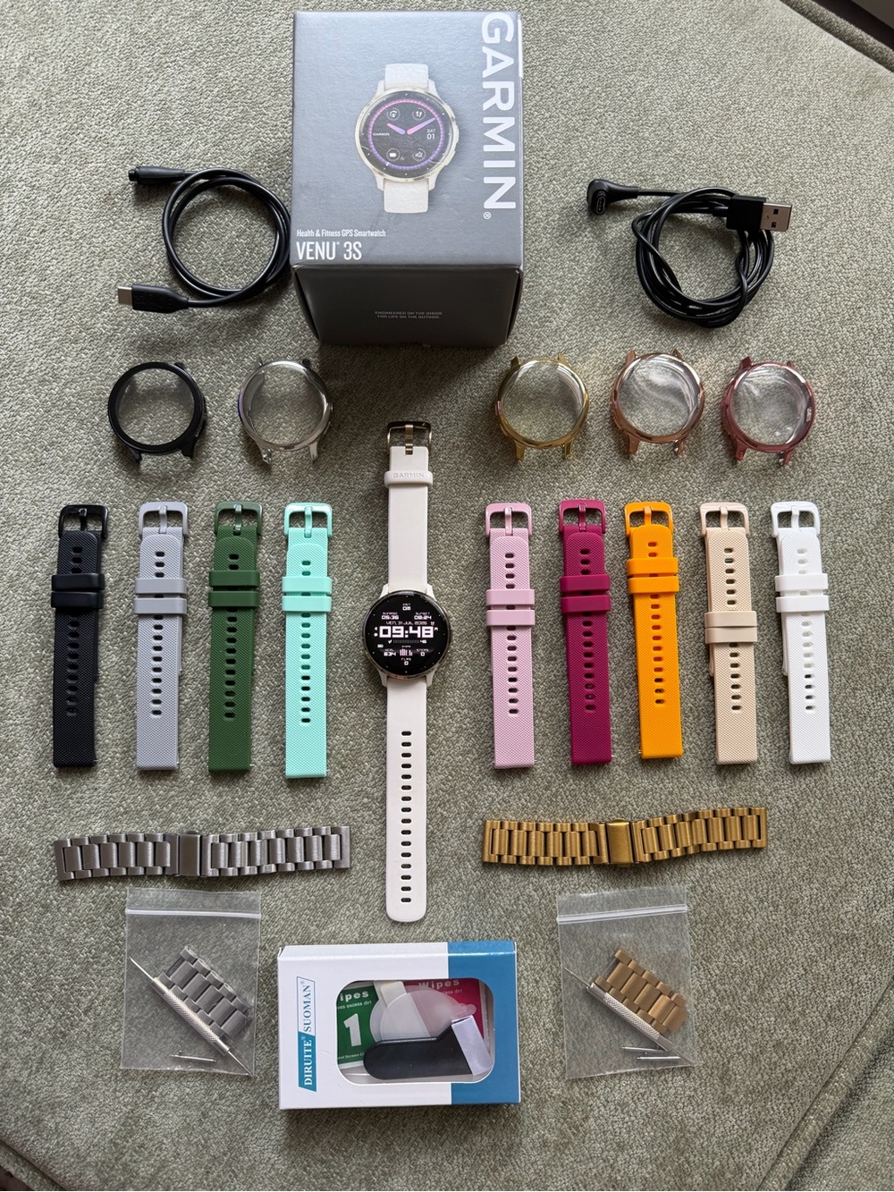 garmin Venu 3S Smartwatch with White Watch and Multicolor Silicone Bands